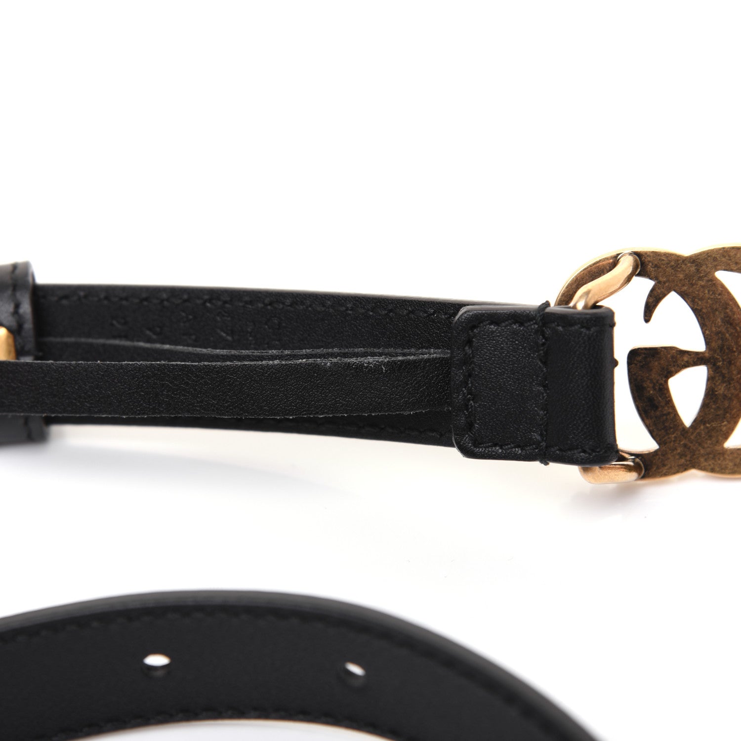 Gucci Calfskin Pearl Double G 20mm Belt 95 38 Black Cream 6 of 8