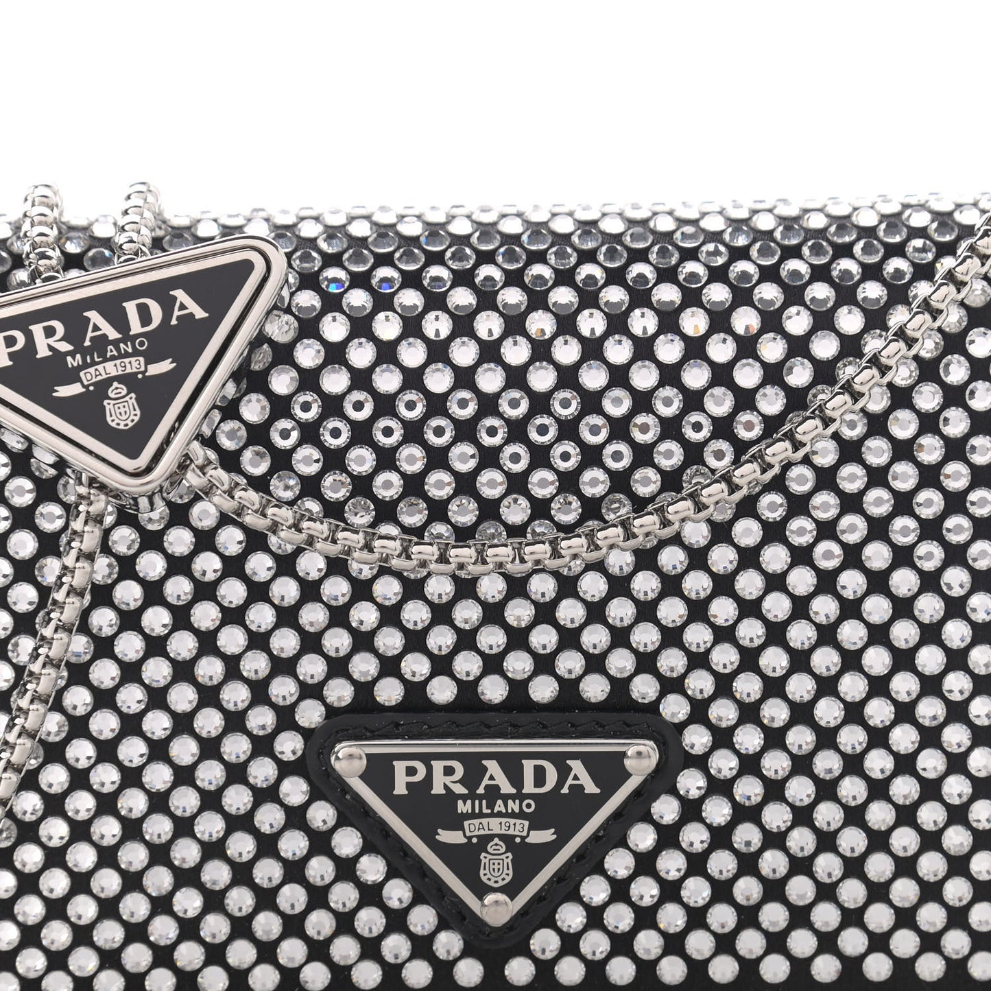 Satin Crystal Metal Triangle Logo Card Holder With Strap Cristal