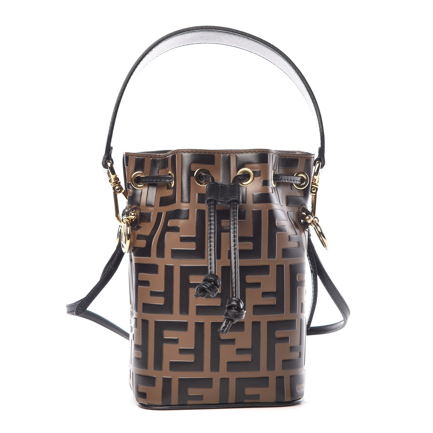 Fendi Vitello Liberty F is Fendi Bi-Color FF 1974 Embossed Mini Mon Tresor Bucket Bag Maya Black 1 of 7
