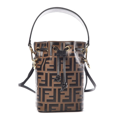 Fendi Vitello Liberty F is Fendi Bi-Color FF 1974 Embossed Mini Mon Tresor Bucket Bag Maya Black 1 of 7