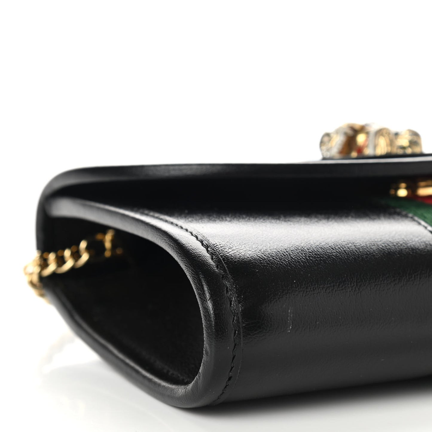 Textured Calfskin Web Mini Rajah Slim Flap Shoulder Bag Black