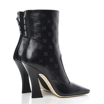 Fendi Vitello Karligraphy Embossed FFreedom High Heel Ankle Boots 39 Black 4 of 8