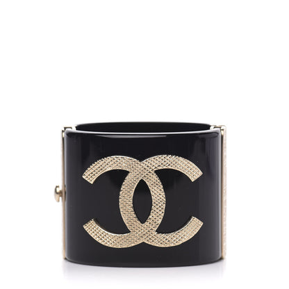 Chanel Resin CC Cuff Bracelet Black Gold 1 of 5