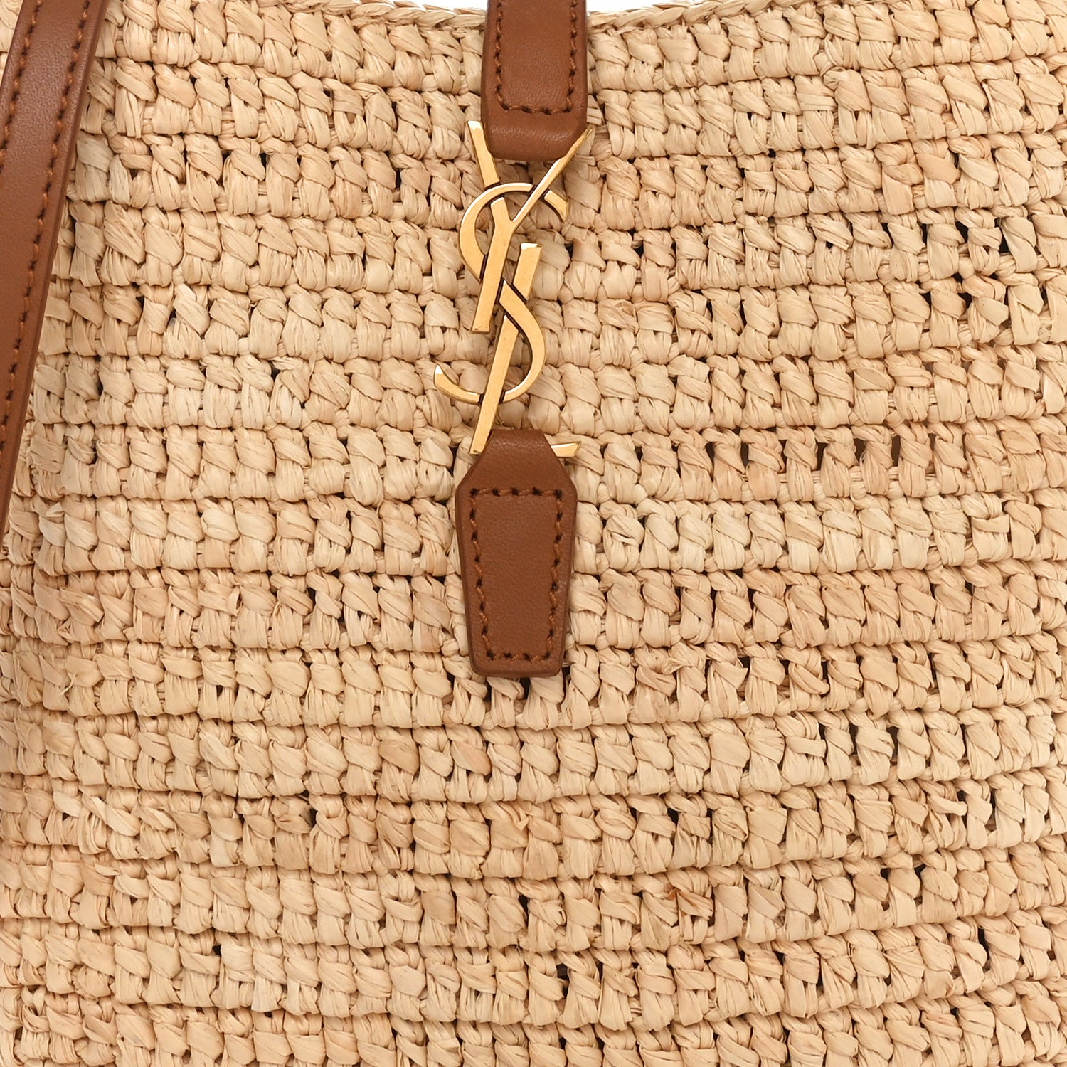 Saint Laurent Raffia Vegetable Tanned Calfskin Le 37 Mini Bucket Bag Natural Brick 8 of 10