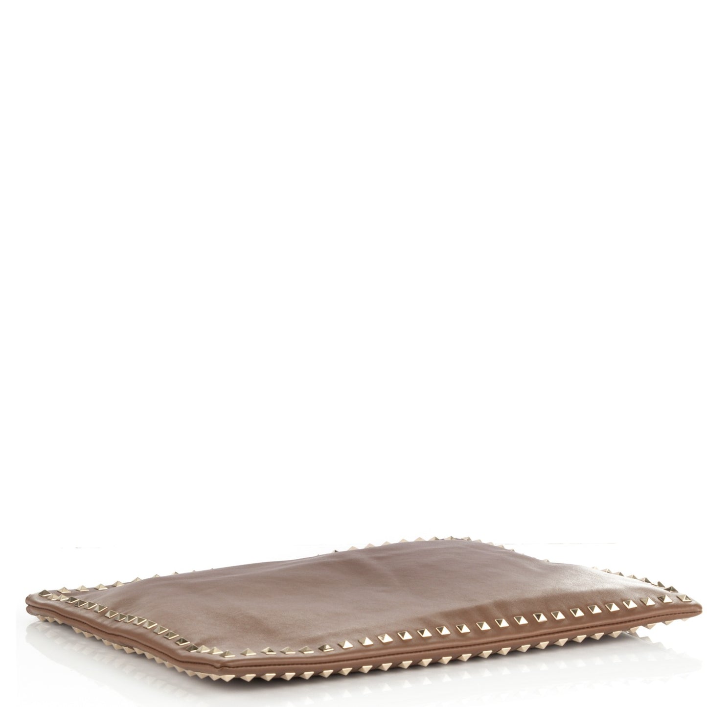 Vitello Oversized Rockstud Zip Wristlet Pouch Brownish