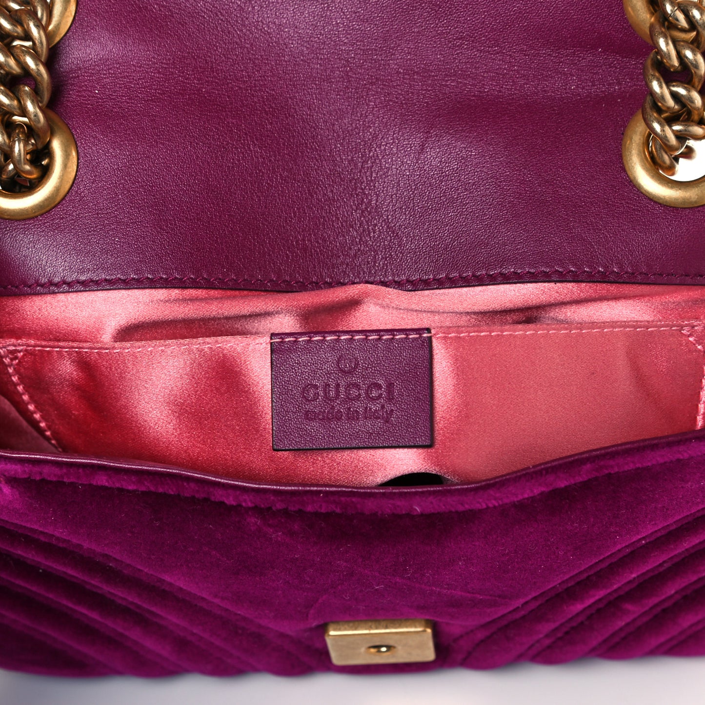 Velvet Matelasse Mini GG Marmont Shoulder Bag Fuchsia Violet Cyclamen