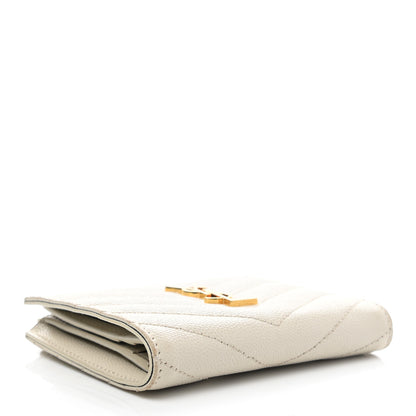 Saint Laurent Grain De Poudre Matelasse Chevron Monogram Zipped Card Case Crema Soft 4 of 9