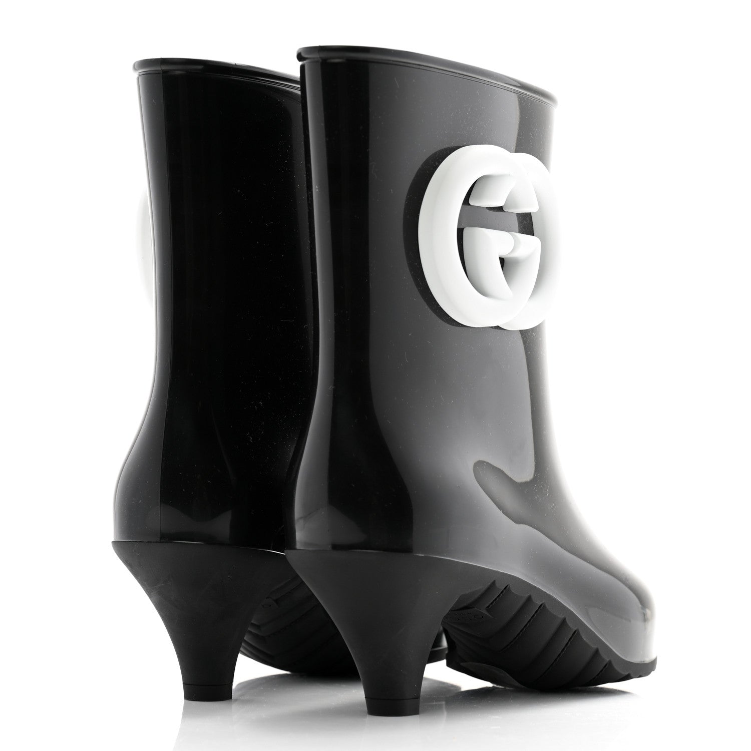 Gucci Rubber Womens Interlocking G Ankle Boot Pumps 37 Black Great White 4 of 10