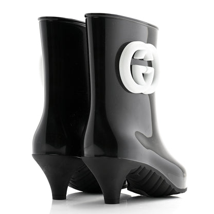 Gucci Rubber Womens Interlocking G Ankle Boot Pumps 37 Black Great White 4 of 10