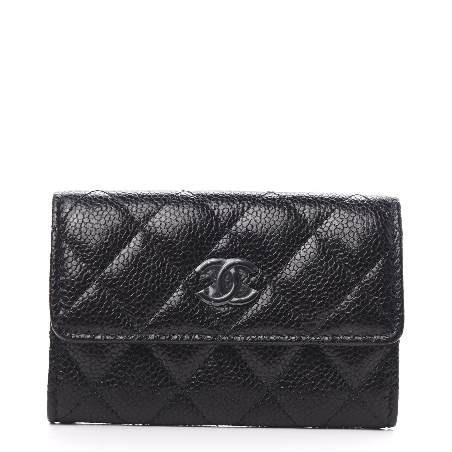 Caviar Quilted Flap Card Holder Black