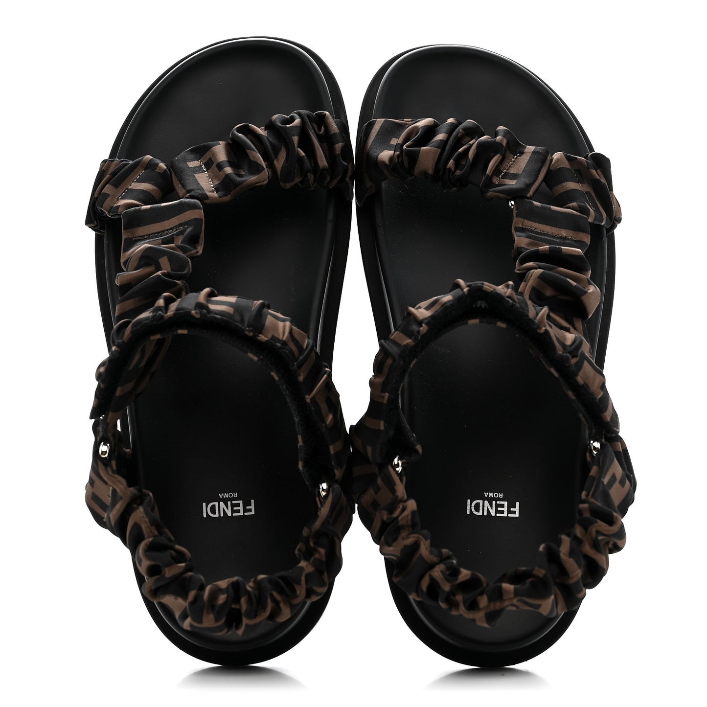 Satin FF Ruched Sandals 40 Tobacco Black