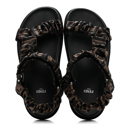 Fendi Satin FF Ruched Sandals 40 Tobacco Black 2 of 9