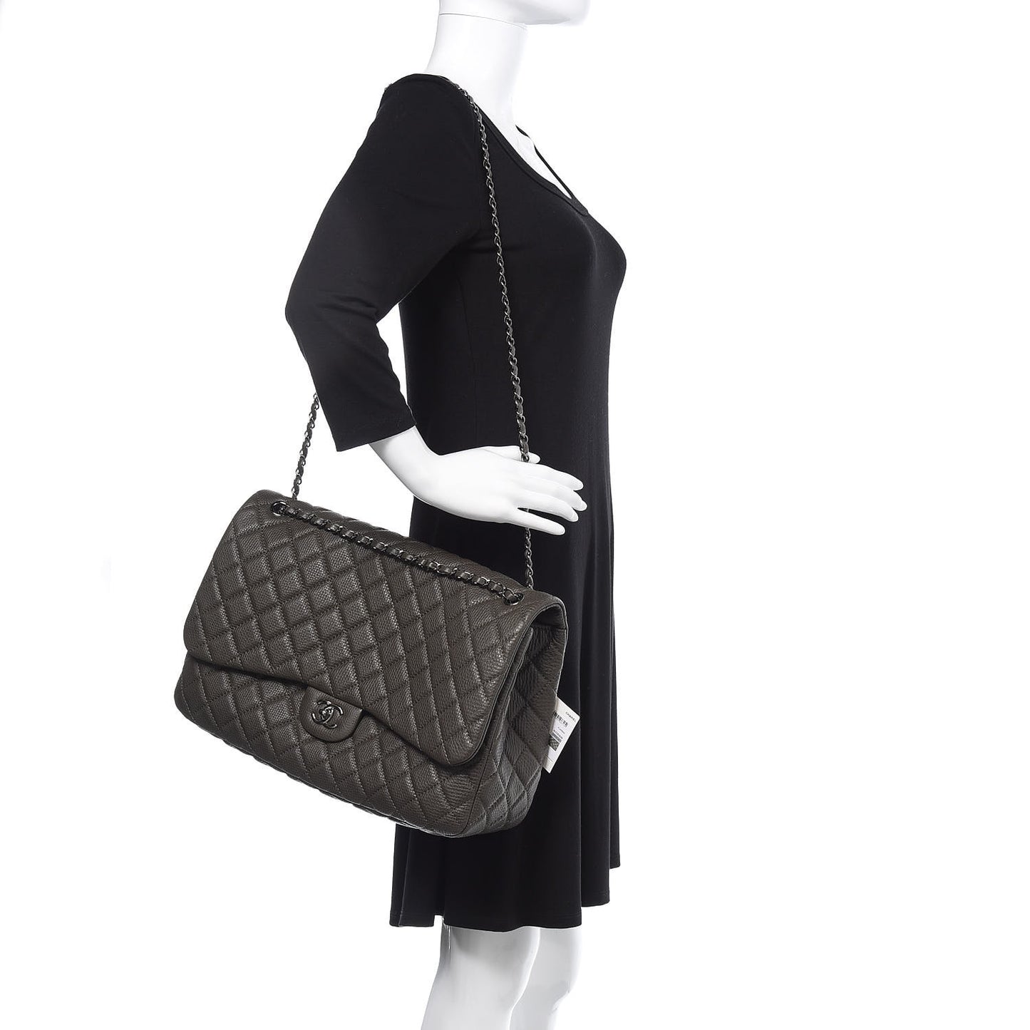 Calfskin Quilted Small XXL Travel Flap Bag Khaki