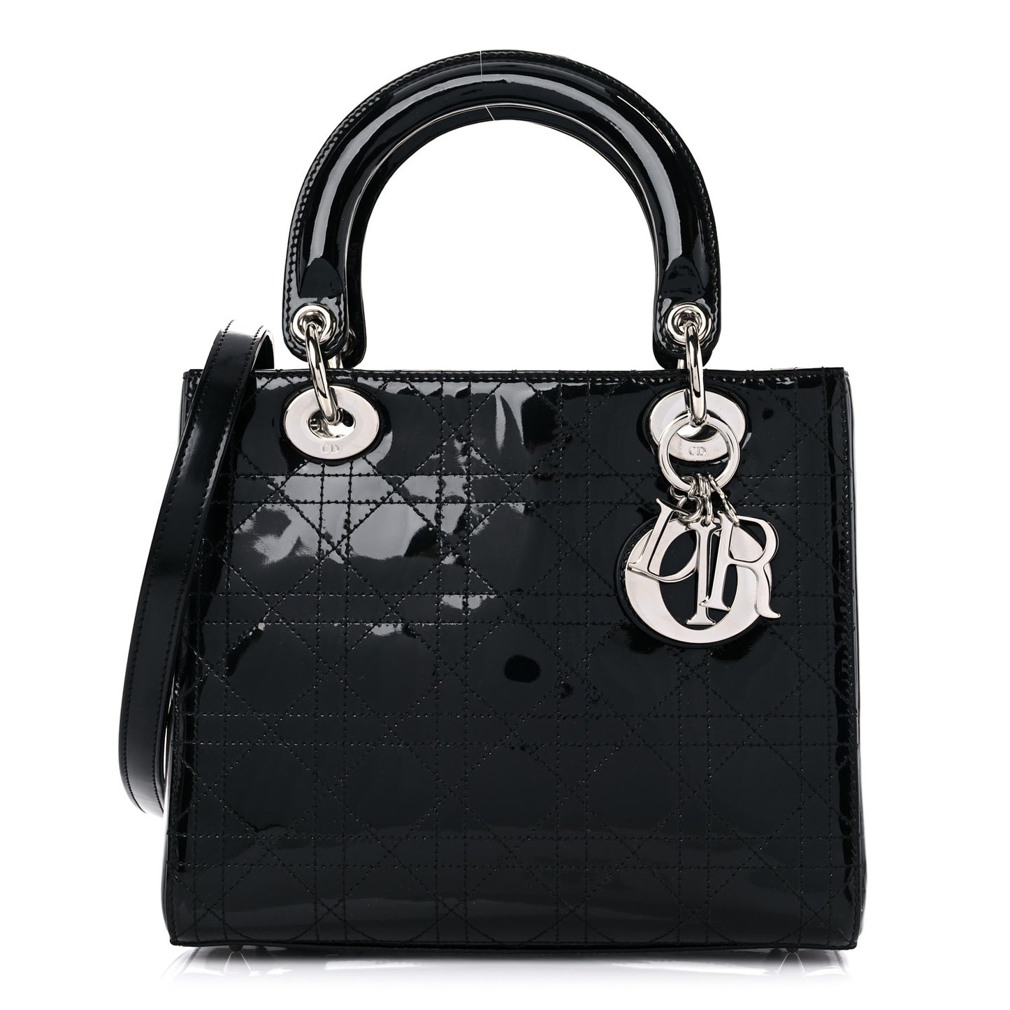 Patent Cannage Stitched Medium Lady Dior Black