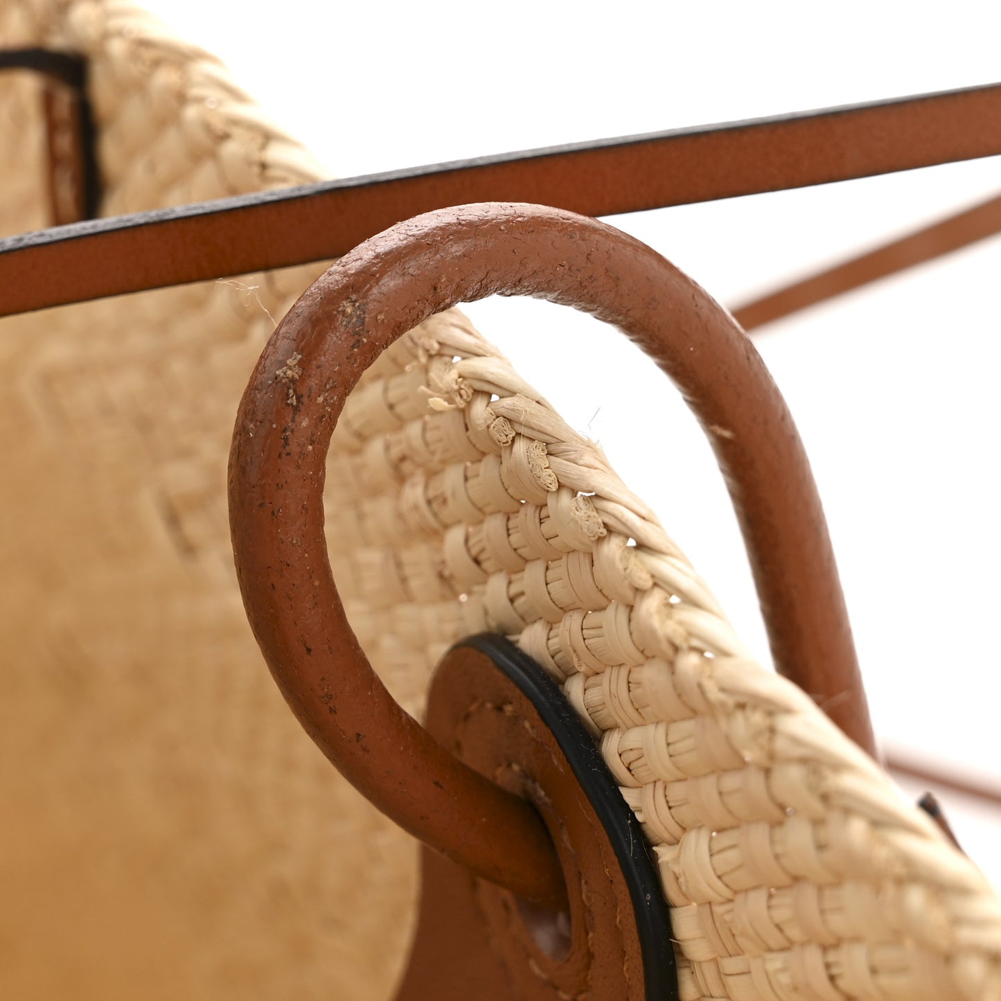 Calfskin Raffia Small Anagram Basket Tote Bag Natural Tan