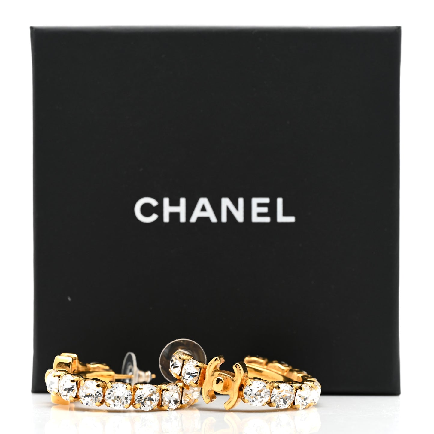 Crystal CC Turnlock Hoop Earrings Gold