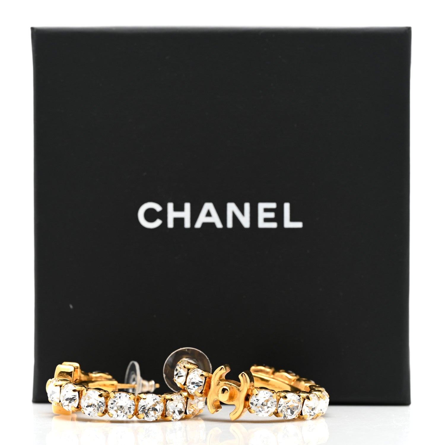 Chanel Crystal CC Turnlock Hoop Earrings Gold 5 of 5