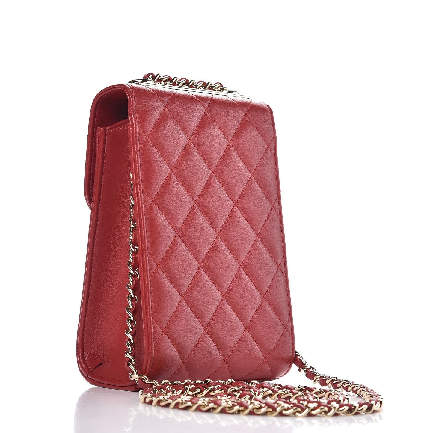 Lambskin Quilted Trendy CC Phone Holder Red