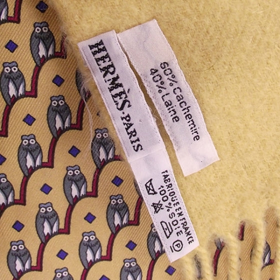 Silk Angora Owls Scarf Yellow