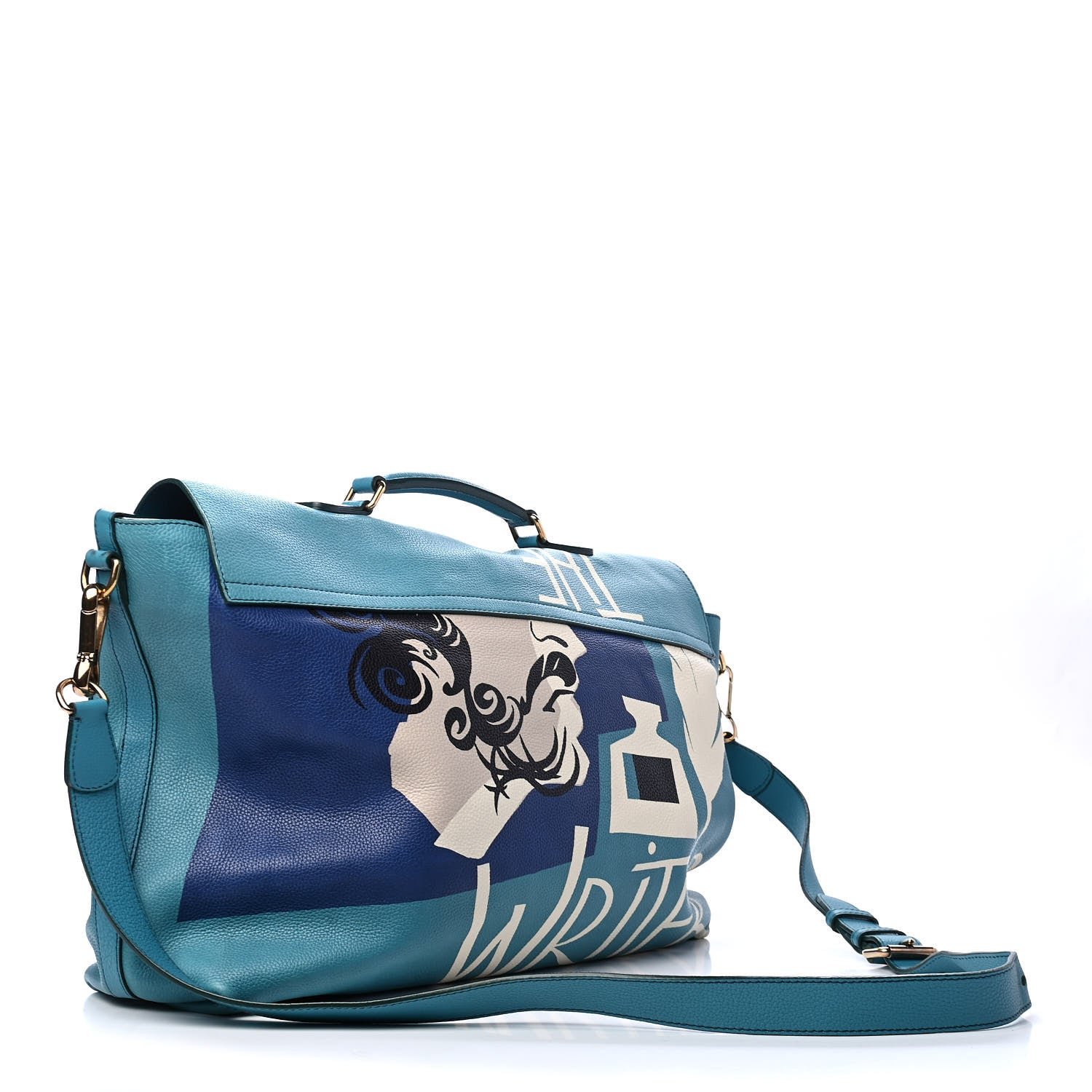 Burberry Calfskin Book Cover Print Every Day Satchel Blue 2 of 4