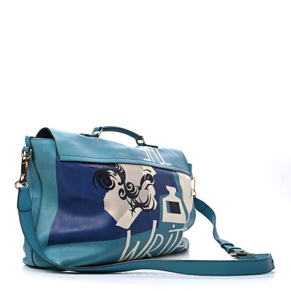 Burberry Calfskin Book Cover Print Every Day Satchel Blue 2 of 4