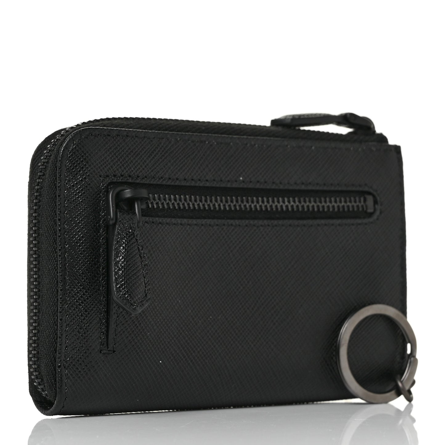 Saffiano Triangle Zip Around Keychain Black