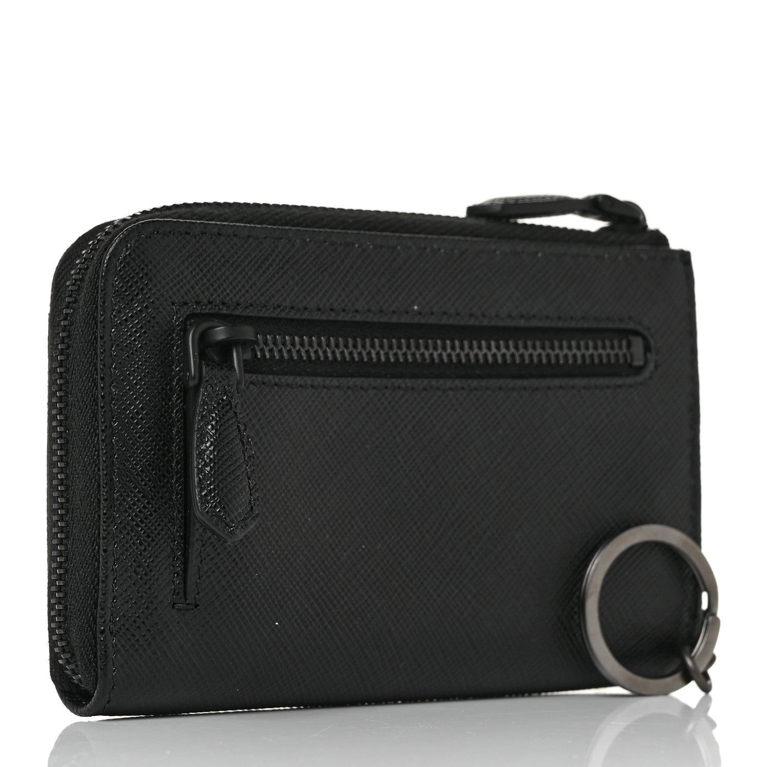 Prada Saffiano Triangle Zip Around Keychain Black 3 of 9