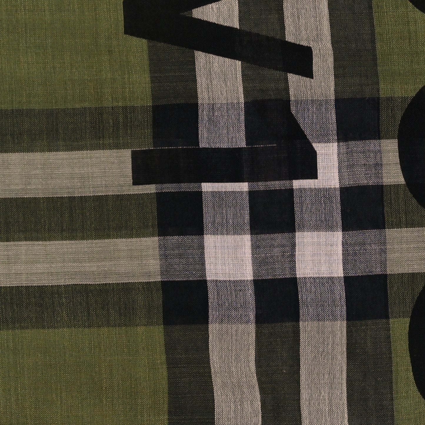 Wool Silk Horseferry Giant Check Print Scarf Olive Green