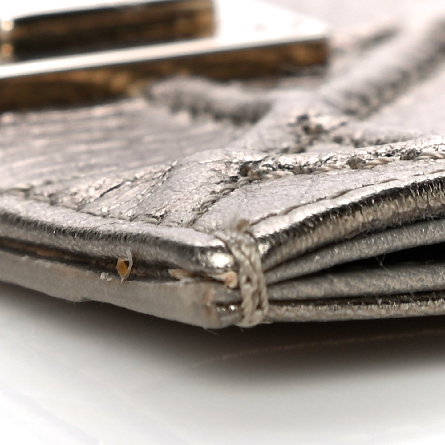 Metallic Grained Calfskin Cannage Diorama Card Holder Gold