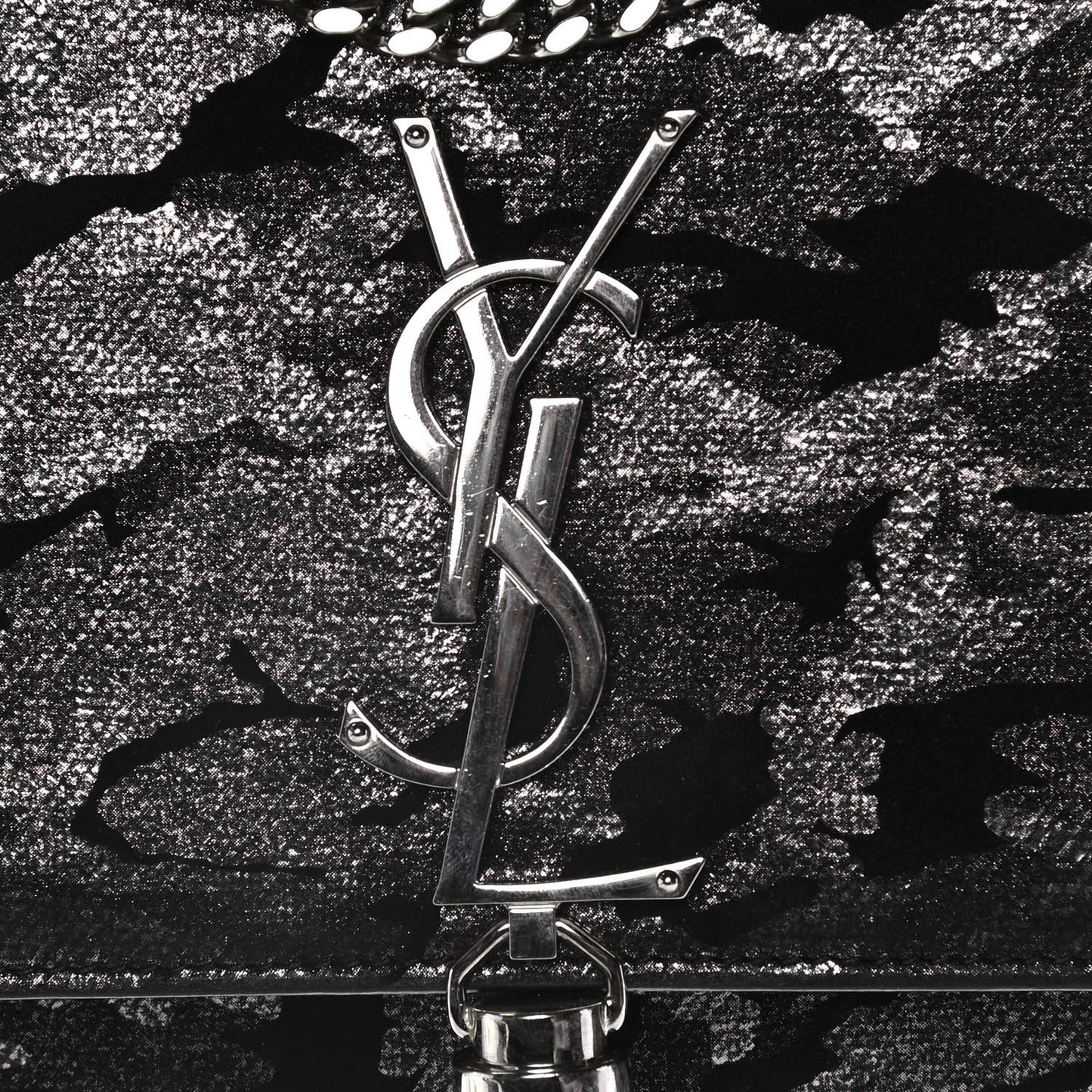 Metallic Fabric Camouflage Medium Classic Monogram Kate Tassel Satchel Black