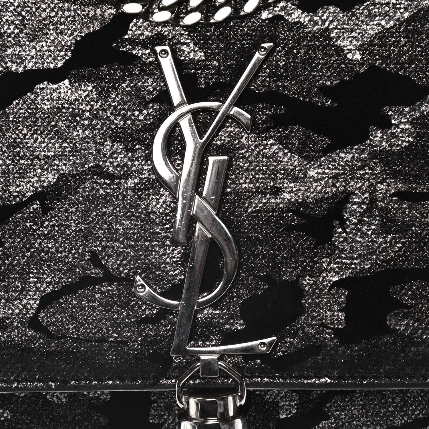 Saint Laurent Metallic Fabric Camouflage Medium Classic Monogram Kate Tassel Satchel Black 7 of 12