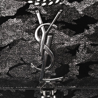Saint Laurent Metallic Fabric Camouflage Medium Classic Monogram Kate Tassel Satchel Black 7 of 12