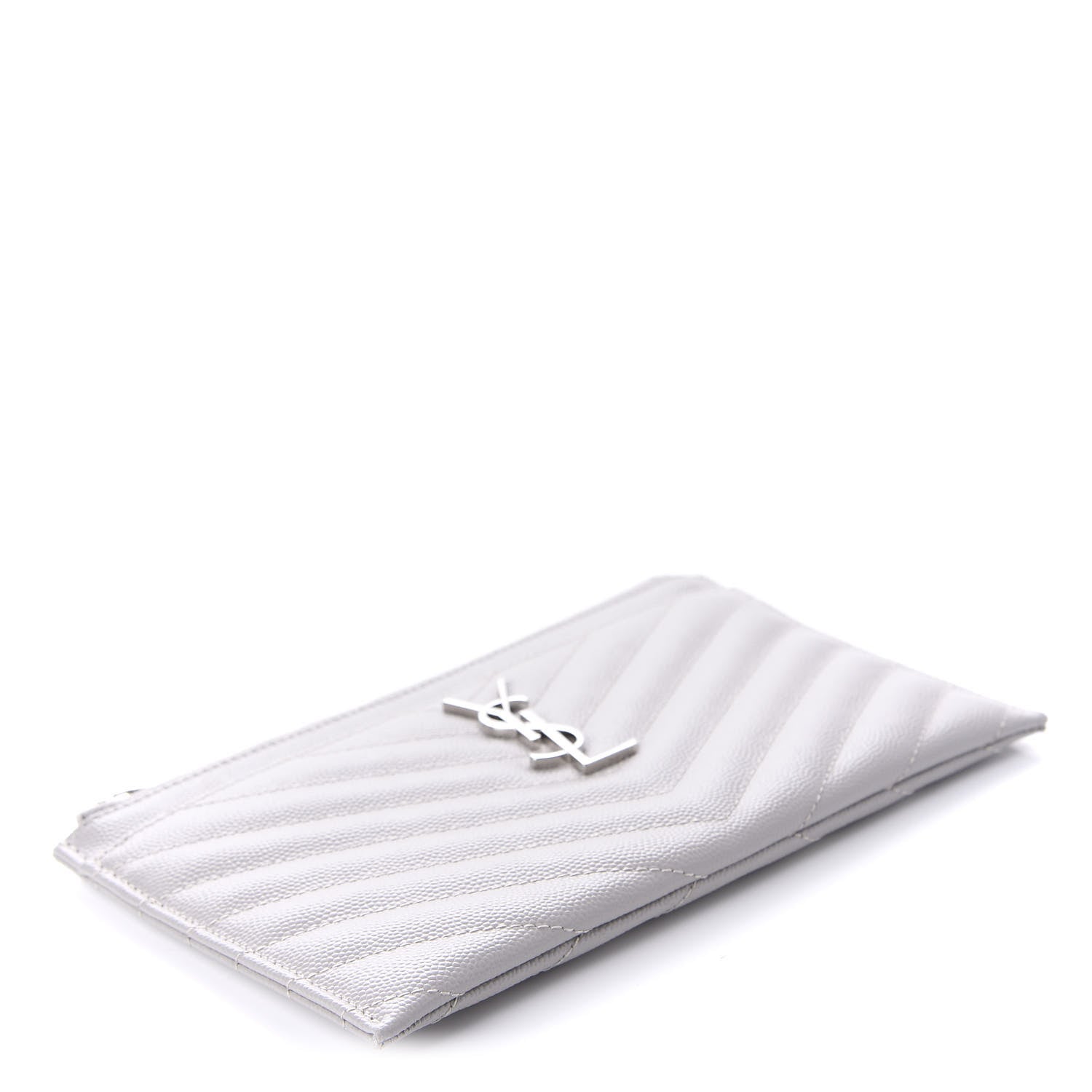 Saint Laurent Grain De Poudre Chevron Monogram Bill Pouch Granite 4 of 9