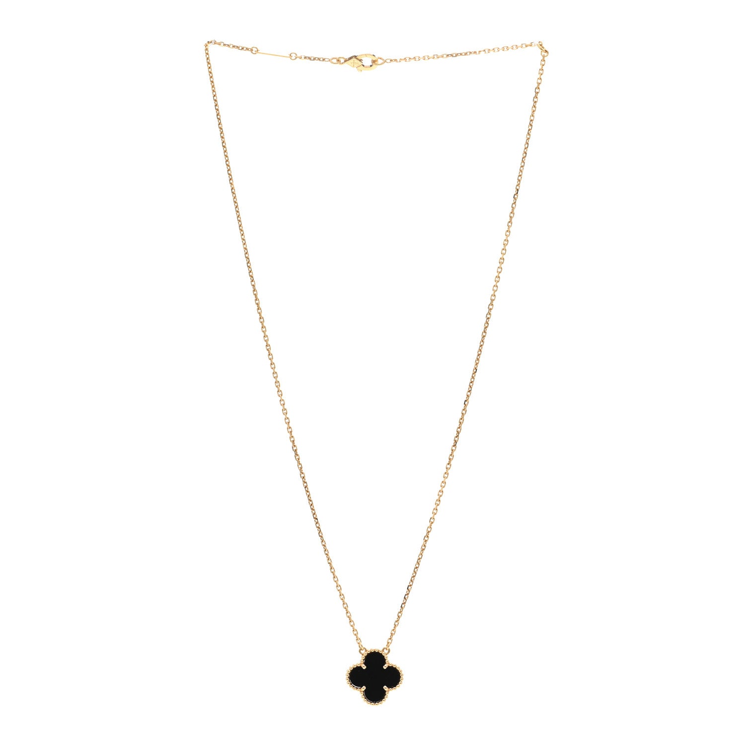 Van Cleef & Arpels 18K Yellow Gold Black Onyx Vintage Alhambra Pendant Necklace 3 of 6