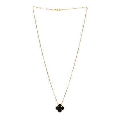 Van Cleef & Arpels 18K Yellow Gold Black Onyx Vintage Alhambra Pendant Necklace 3 of 6