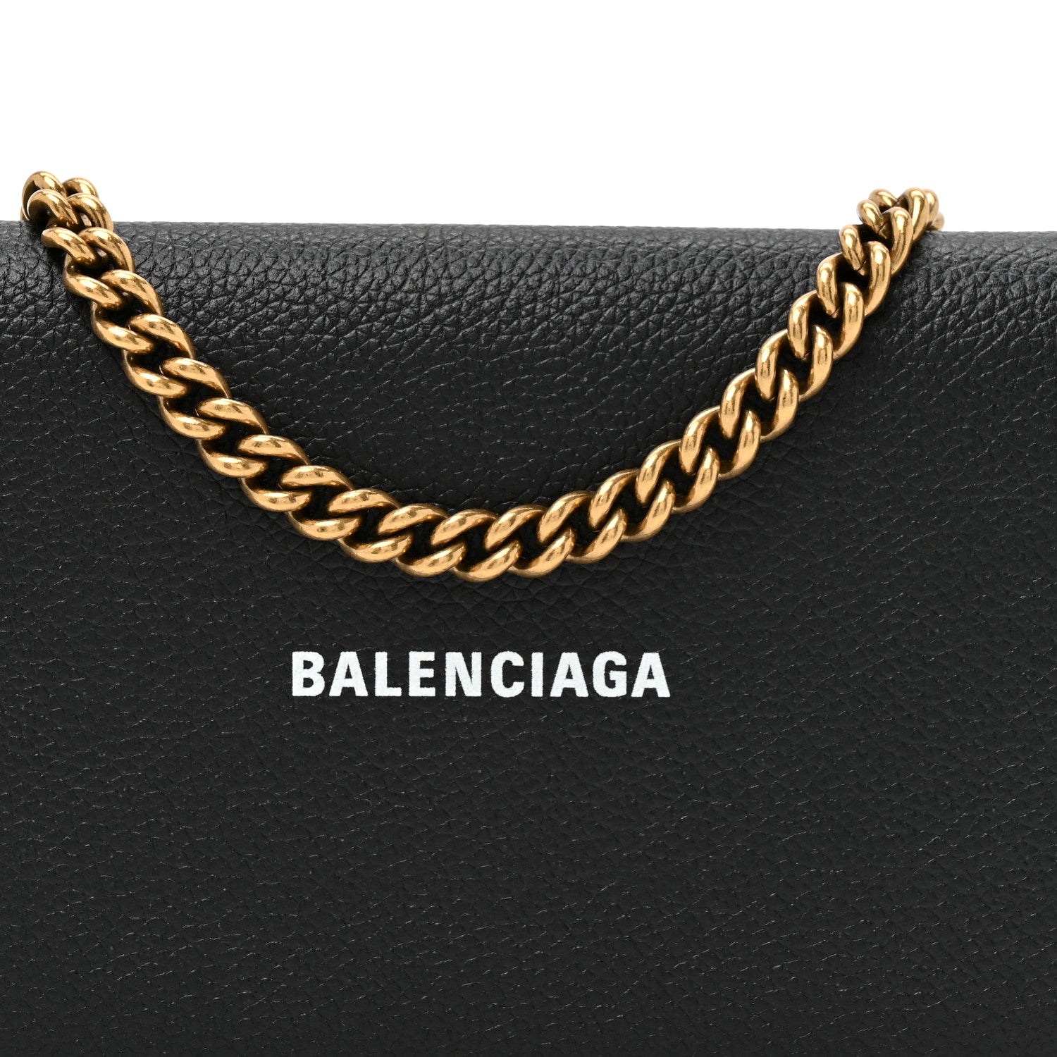 Balenciaga Grained Calfskin Logo Cash Phone Holder Wallet On Chain Black White 9 of 12