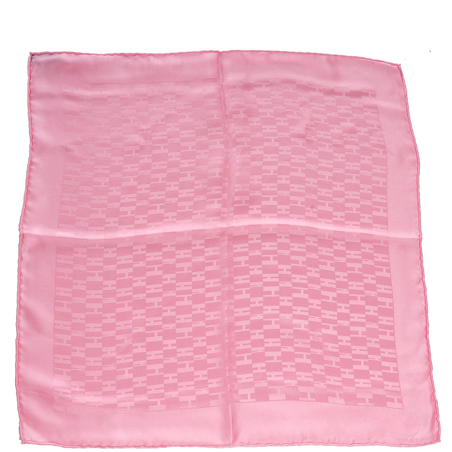 Hermes Silk Grand H Faconnee Mens Pocket Square Rose 1 of 3