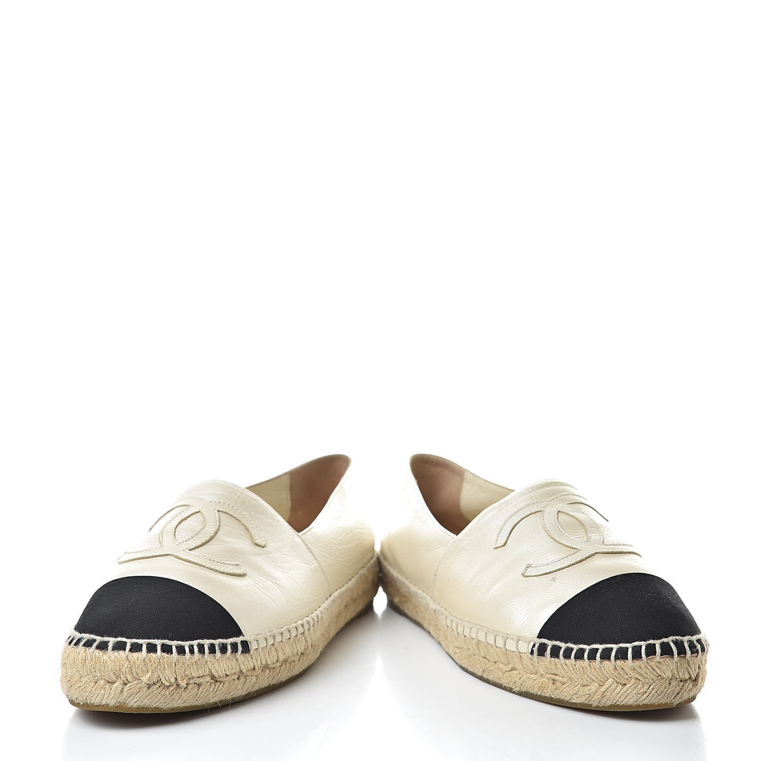 Chanel Metallic Calfskin Grosgrain CC Espadrilles 39 Ivory Black 6 of 13