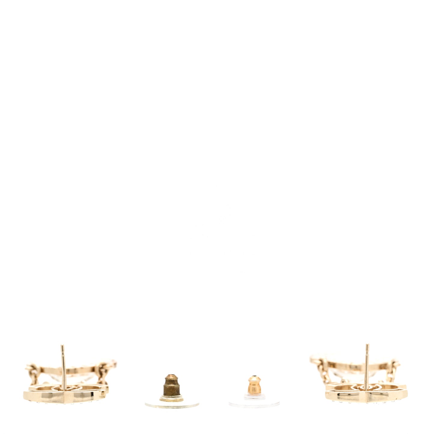 Crystal Pearl CC Chain Drop Earrings Gold