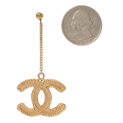 Chanel CC Drop Earrings Matte Gold 2 of 3