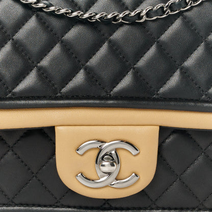 Chanel Lambskin Quilted Jumbo Classic Twist Flap Bag Black Beige 9 of 11