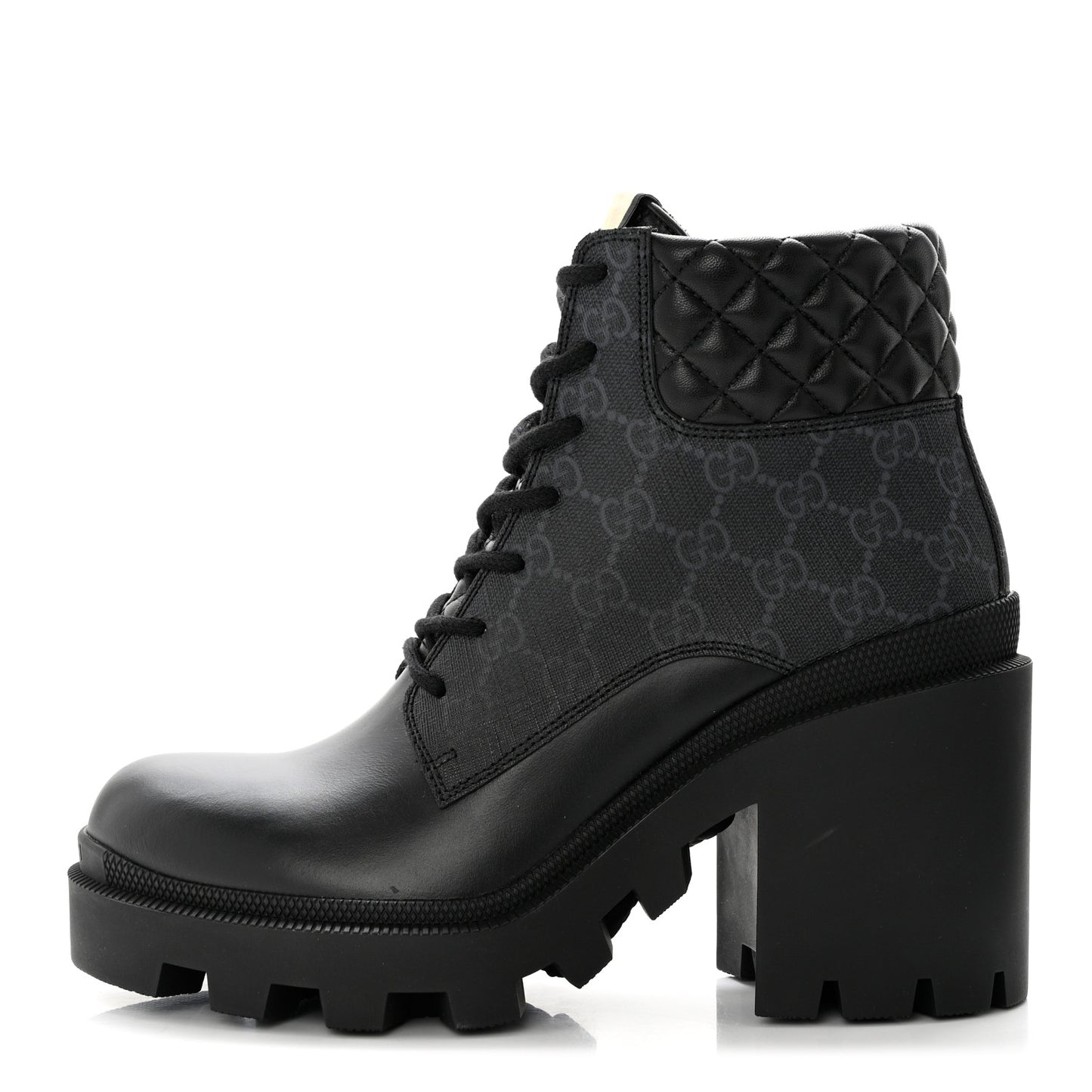 Apollo Calfskin GG Supreme Nappa Samoa Quilted Lace Up Ankle Boots 39 Black