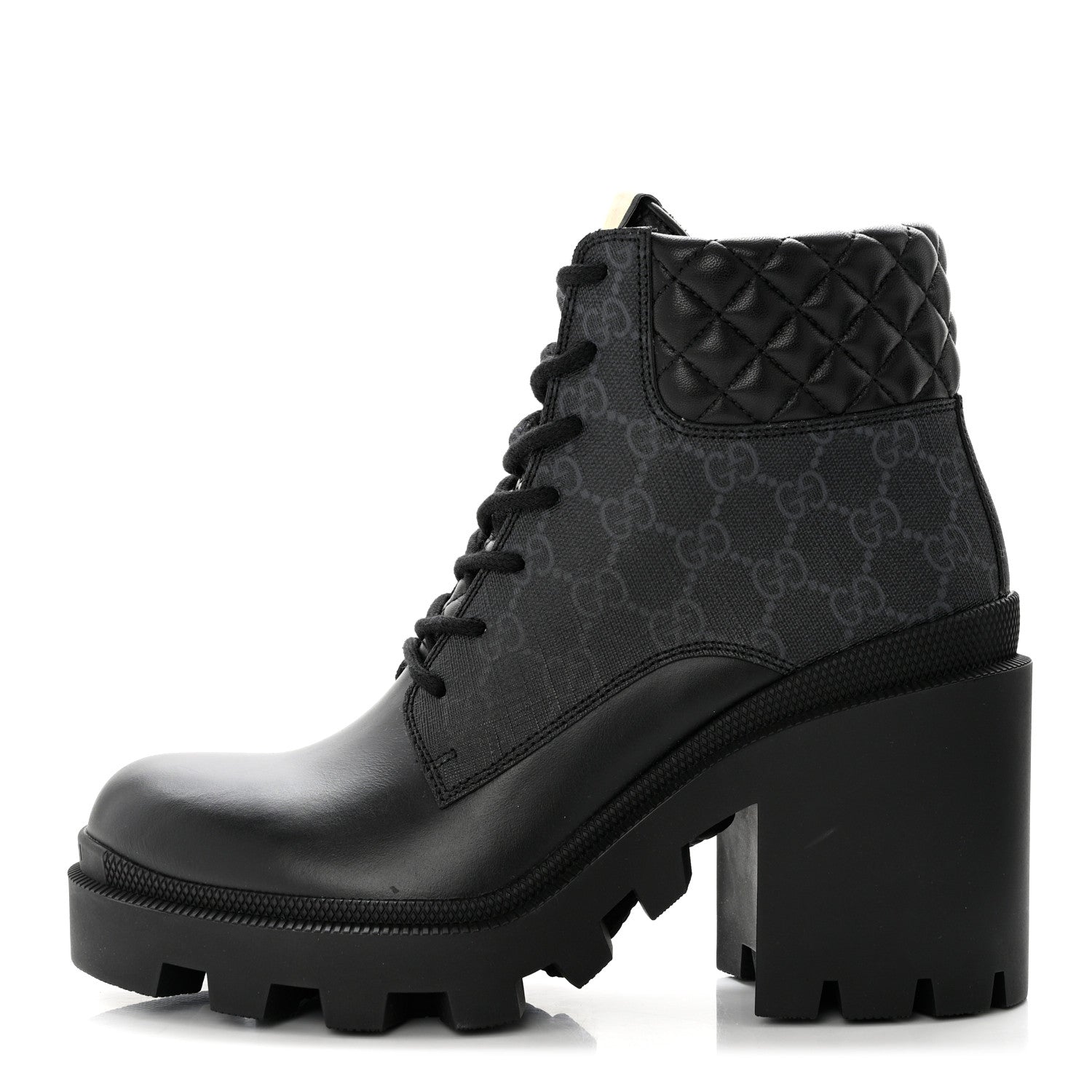 Gucci Apollo Calfskin GG Supreme Nappa Samoa Quilted Lace Up Ankle Boots 39 Black 1 of 9