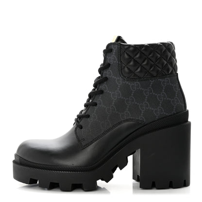 Gucci Apollo Calfskin GG Supreme Nappa Samoa Quilted Lace Up Ankle Boots 39 Black 1 of 9