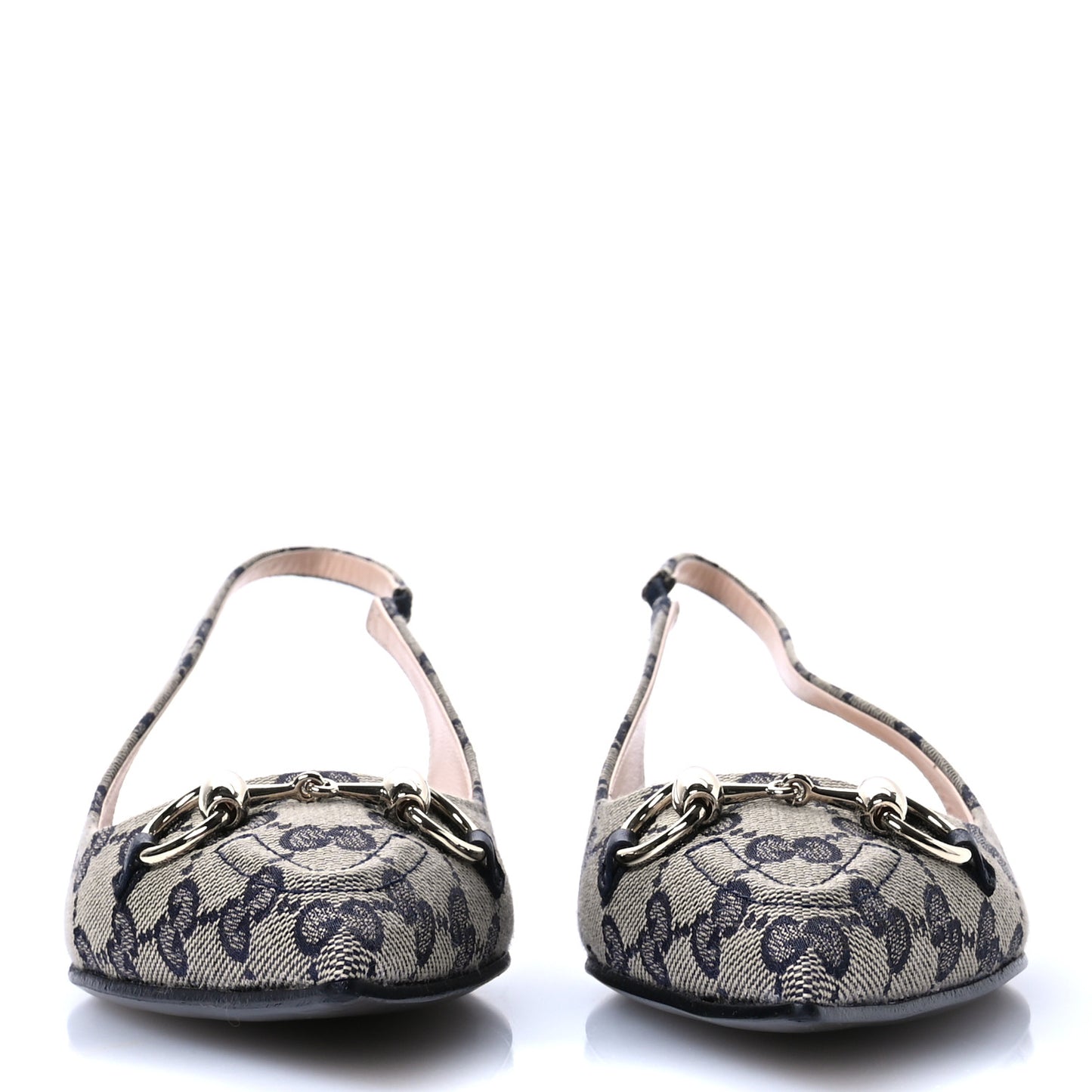 Monogram Horsebit Womens Slingback Ballet Flat 36.5 Beige Blue
