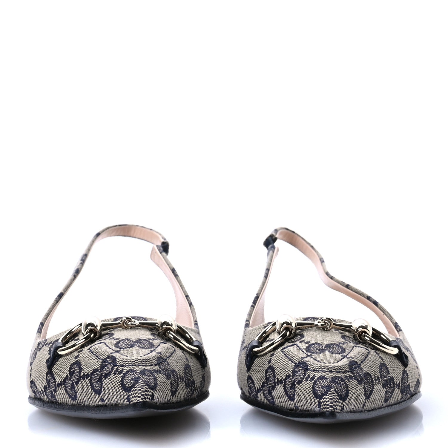 Gucci Monogram Horsebit Womens Slingback Ballet Flat 36.5 Beige Blue 3 of 9