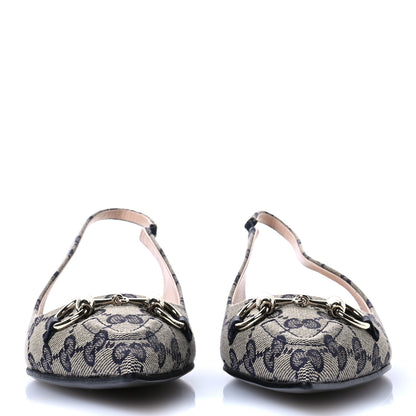 Gucci Monogram Horsebit Womens Slingback Ballet Flat 36.5 Beige Blue 3 of 9
