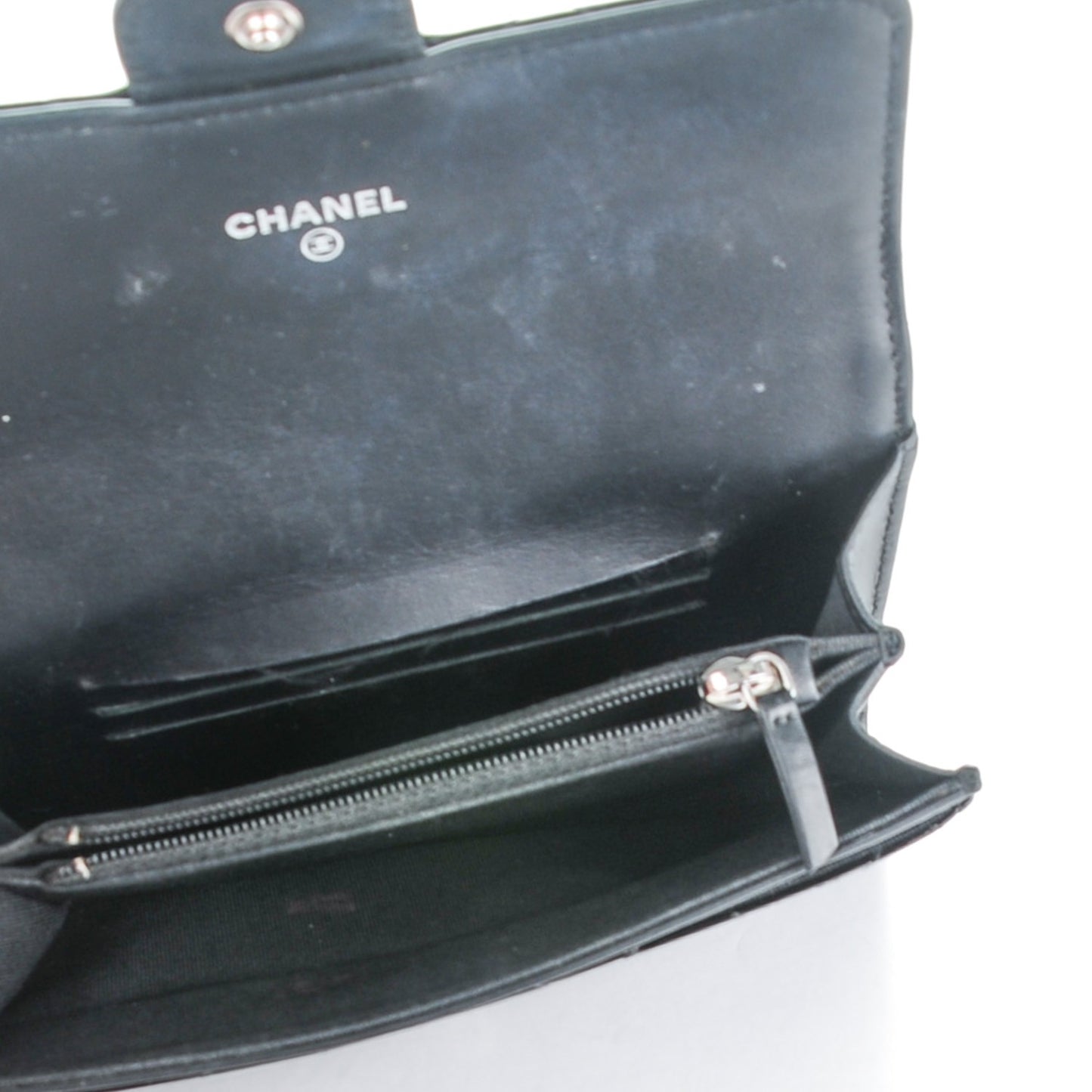 Patent Calfskin Quilted Small Flap Wallet Black
