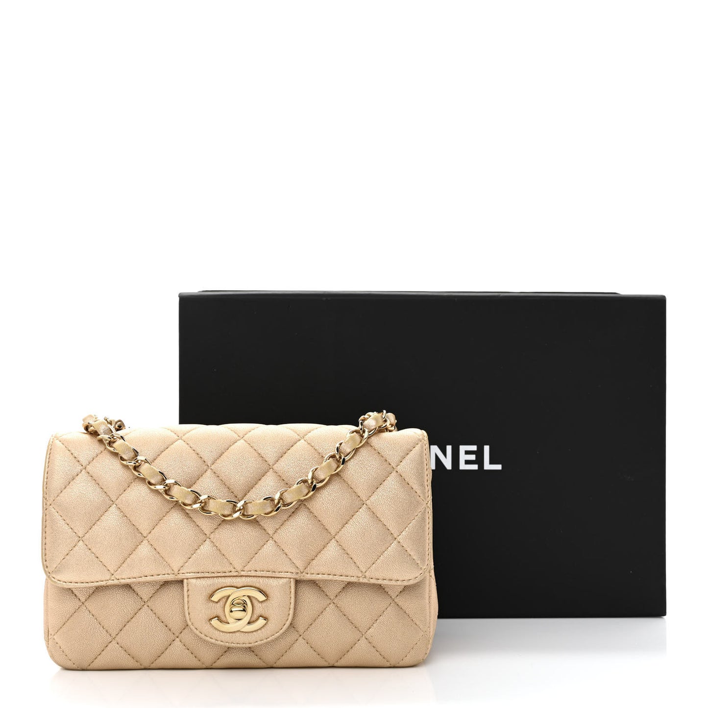 Metallic Lambskin Quilted Mini Rectangular Flap Gold