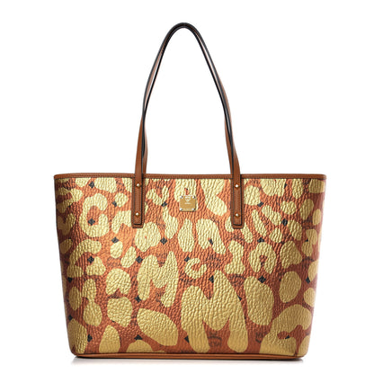 MCM Visetos Metallic Leopard Print Medium Anya Shopper Tote Cognac 3 of 8